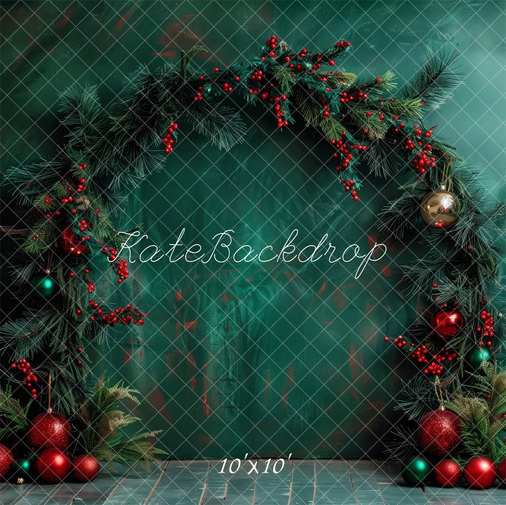 Kate Christmas Green Wreath Arch With Ornaments Backdrop Designed by Patty Robert