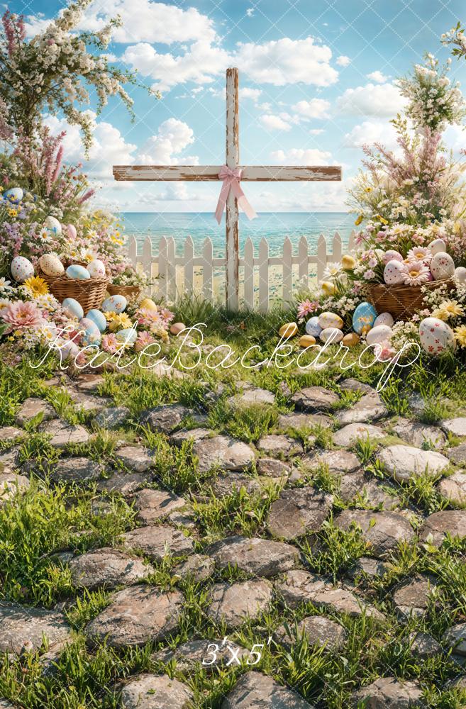 Fondo de Huevos Cruz Florales de Pascua Diseñado por Emetselch