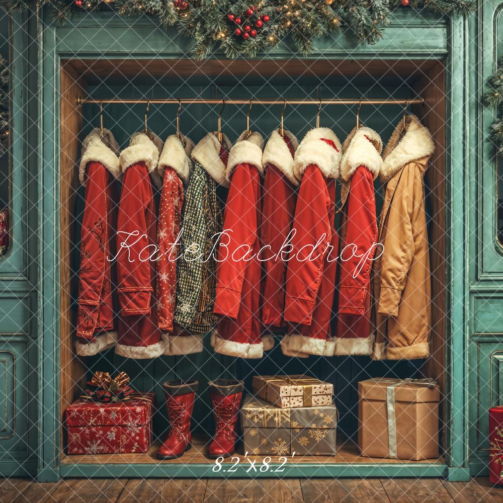 Kate Christmas Santa Coats Blue Closet Backdrop Designed by Emetselch