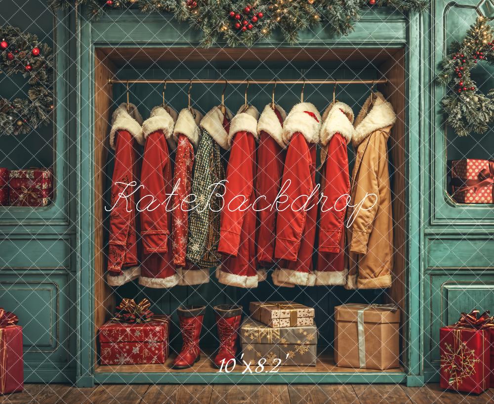 TEST Christmas Santa Coats Blue Closet Backdrop Designed by Emetselch