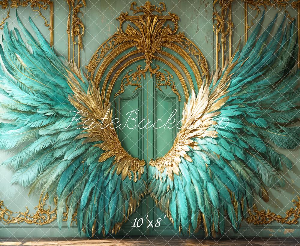 Kate Elegant Vintage Turquoise Feather Wings Backdrop Designed by Emetselch