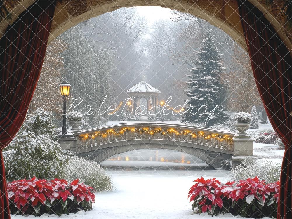 Kate Fine Art Winter Bridge Snowy Garden Backdrop Designed by Mini MakeBelieve