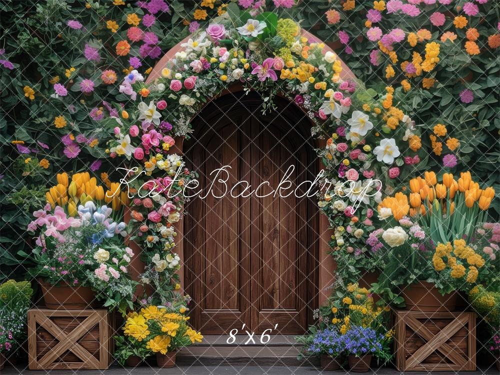 Kate Spring Flower Arch Wooden Door Backdrop Designed by Mini MakeBelieve