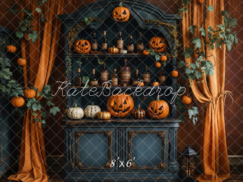 Kate Halloween Indoor Pumpkin Dark Green Retro Cabinet Backdrop Designed by Emetselch