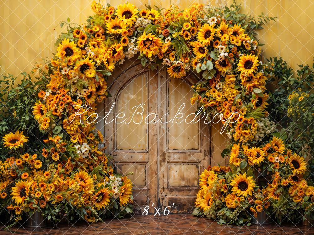 Kate Fall Sunflower Arch Brown Wooden Door Backdrop Designed by Emetselch