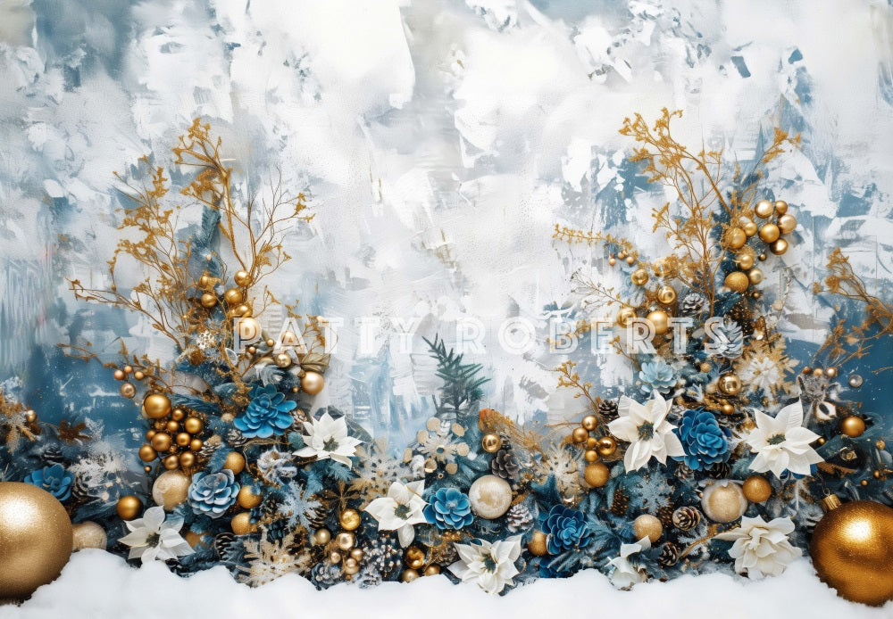 Kate Christmas Boho Blue Flowers Wall Backdrop Designed by Patty Robert