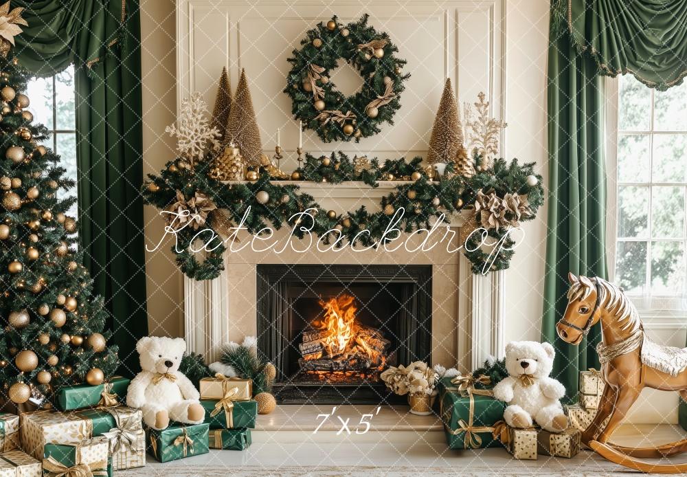 Kate Christmas Tree Fireplace Teddy Bears Backdrop Designed by Patty Roberts