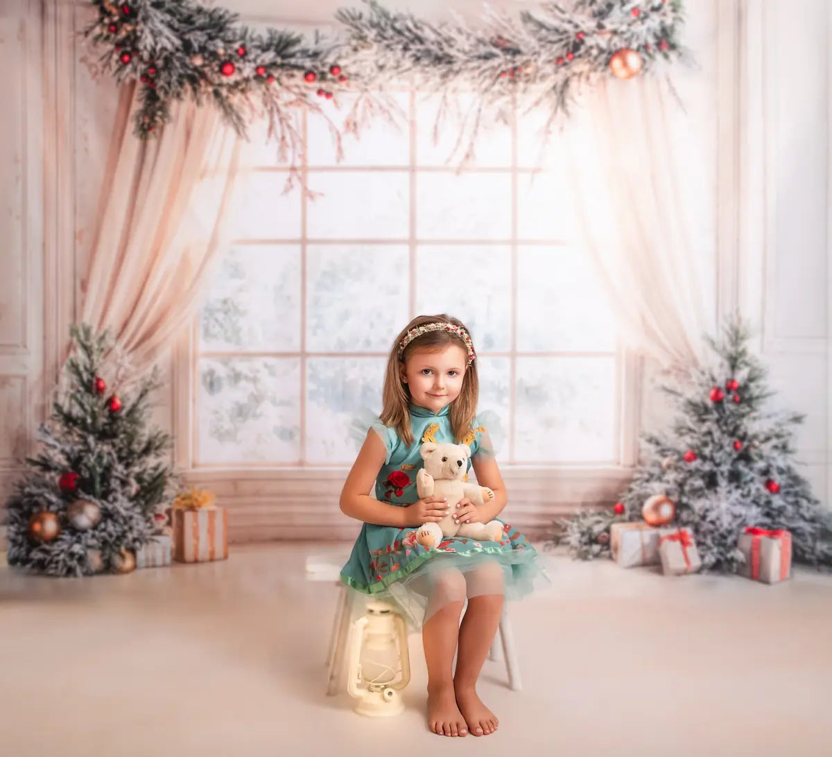 Kate Christmas Tree Window White Curtains Backdrop Designed by Emetselch