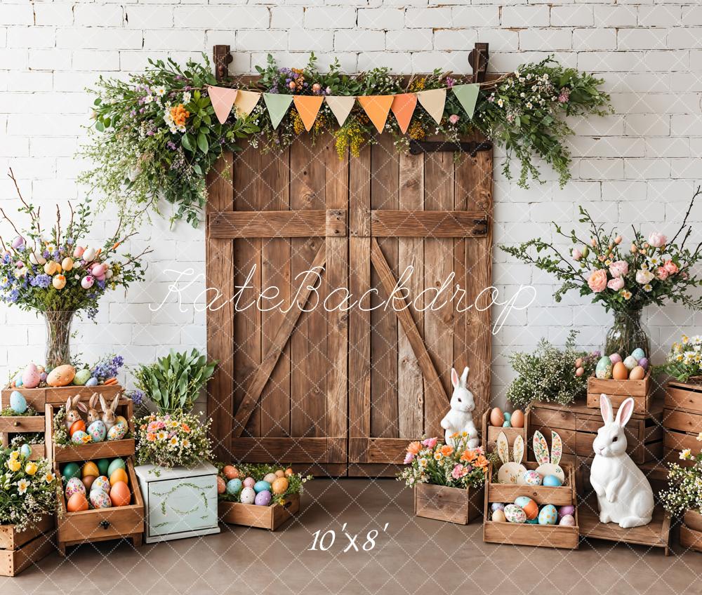 Kate Easter Barn Door Bunny Floral Backdrop Designed by Emetselch