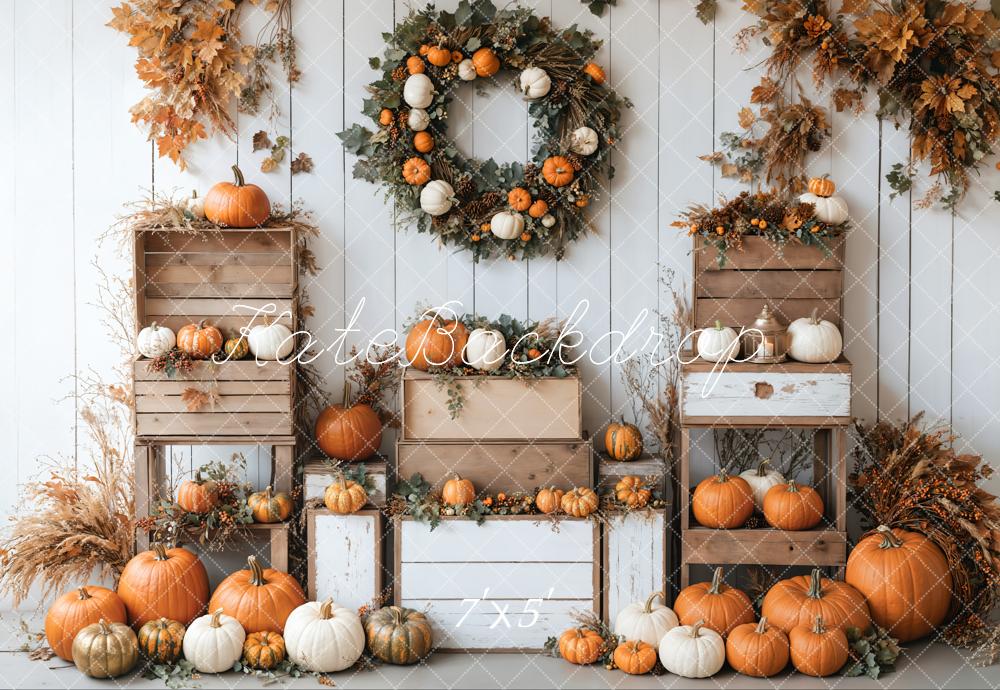 Corona de calabazas de otoño Wood Box Backdrop Designed by Emetselch