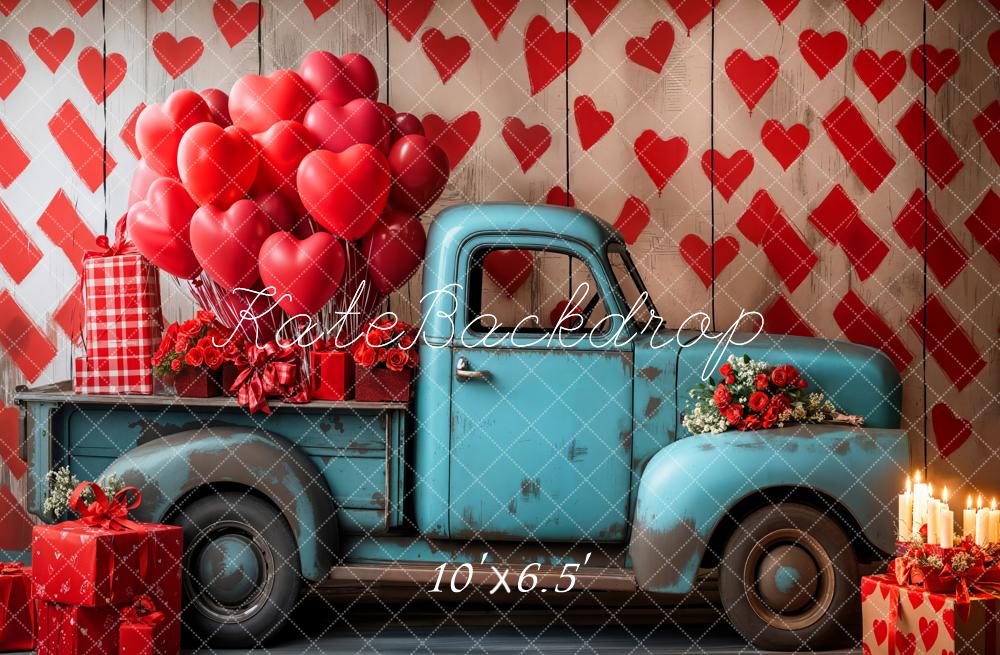 Lightning Deal #1 Kate Valentine's Blue Truck Heart Balloon Backdrop Designed by Emetselch