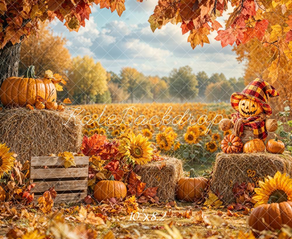 Fondo de campo de girasoles de cosecha de otoño diseñado por Emetselch