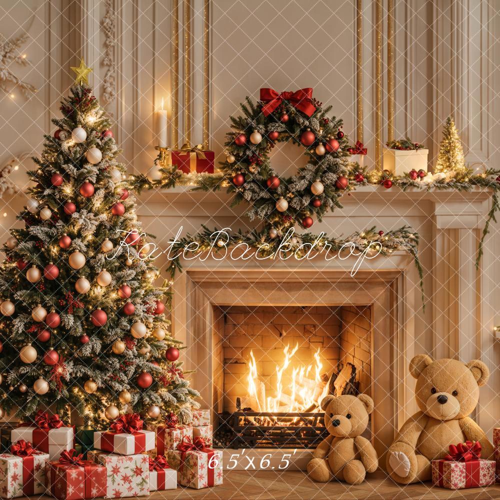 Kate Christmas Tree Fireplace White Retro Wall Backdrop Designed by Emetselch