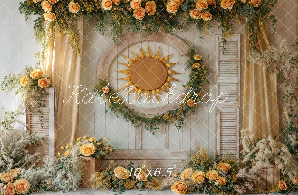 Kate Spring Floral Sun Wreath Rustic Backdrop Designed by Emetselch