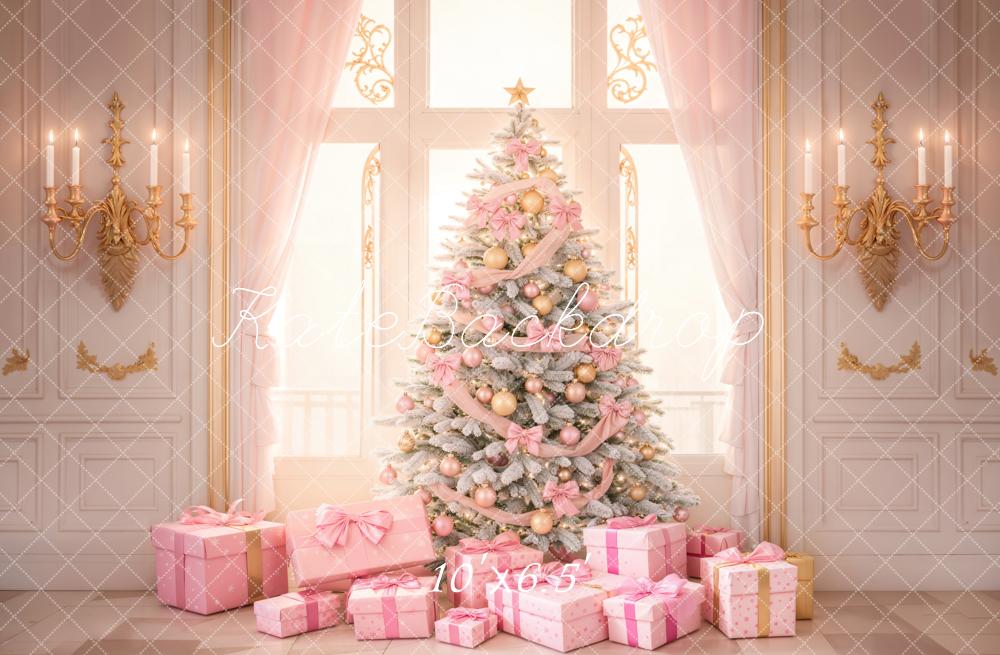 Kate Christmas Tree Pink Retro Wall Backdrop Designed by Emetselch