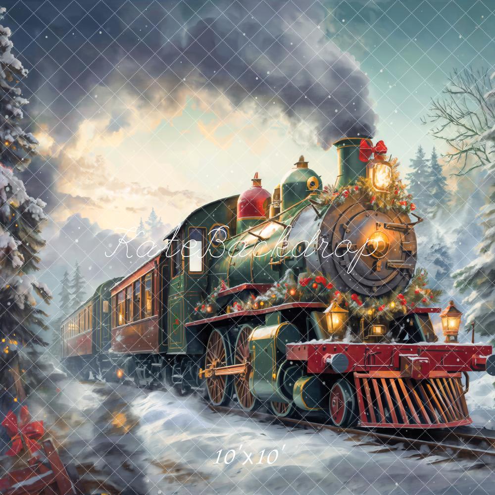 Kate Christmas Steam Train Winter Snow Backdrop Designed by Emetselch