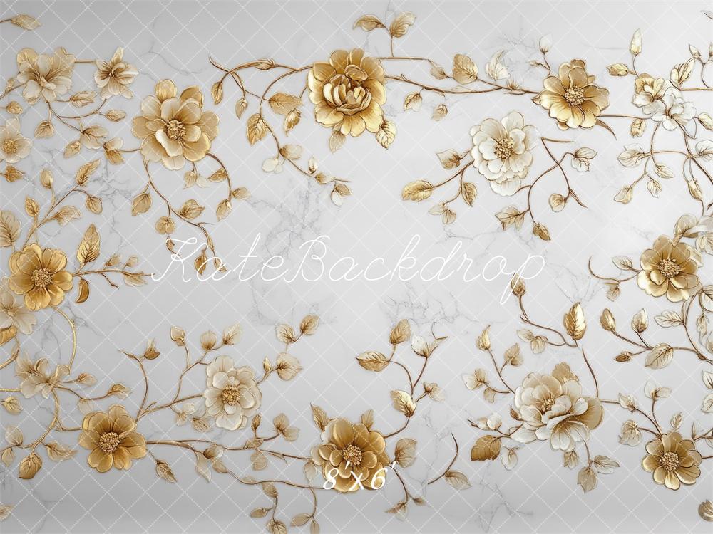 Kate Elegant Gold Floral Floor Backdrop Designed by Mini MakeBelieve