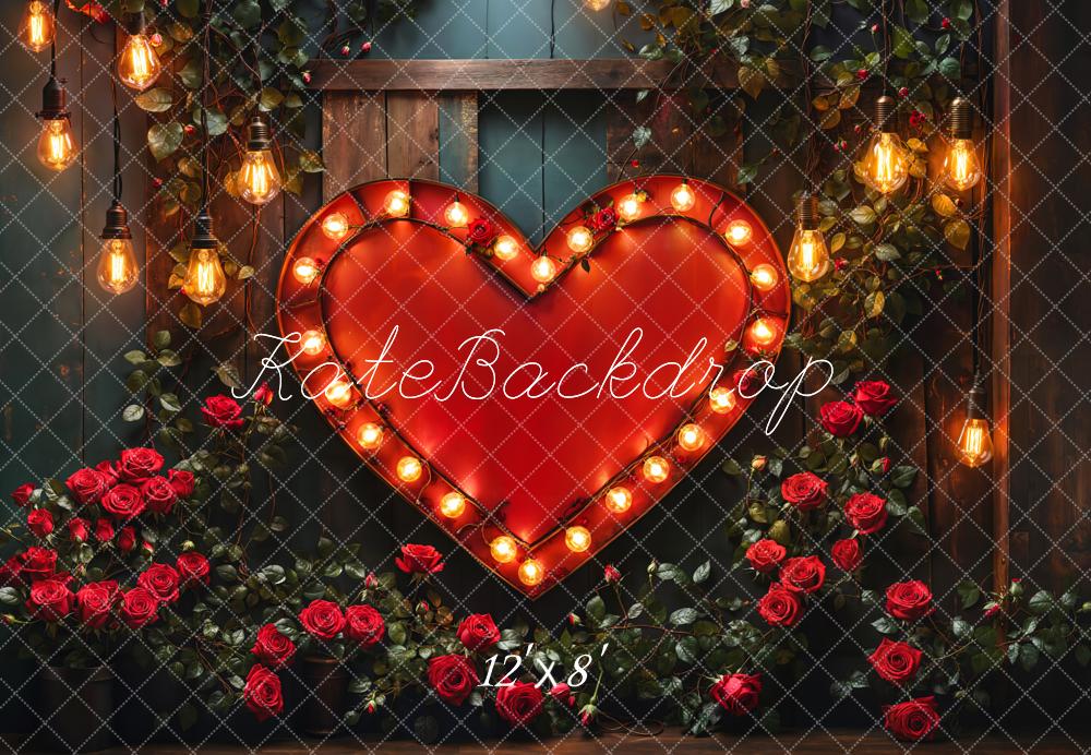 Kate Valentine Heart Lights Roses Backdrop Designed by Emetselch