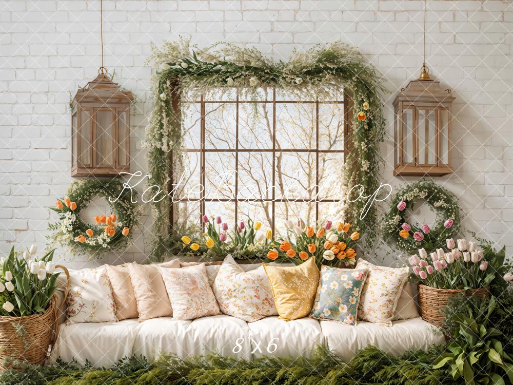 Kate Spring Sofa Pillows Tulip Window Backdrop Designed by Emetselch