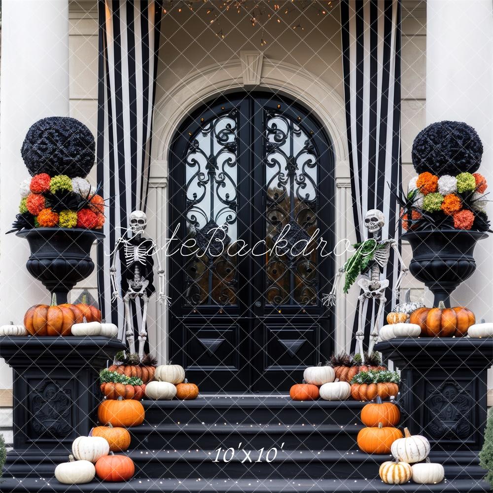 Kate Halloween Skeleton Pumpkin Front Door Backdrop Designed by Mini MakeBelieve