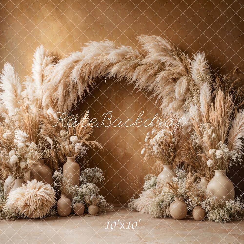 Kate Boho Arch Pampas Grass Brown Backdrop Designed by Emetselch