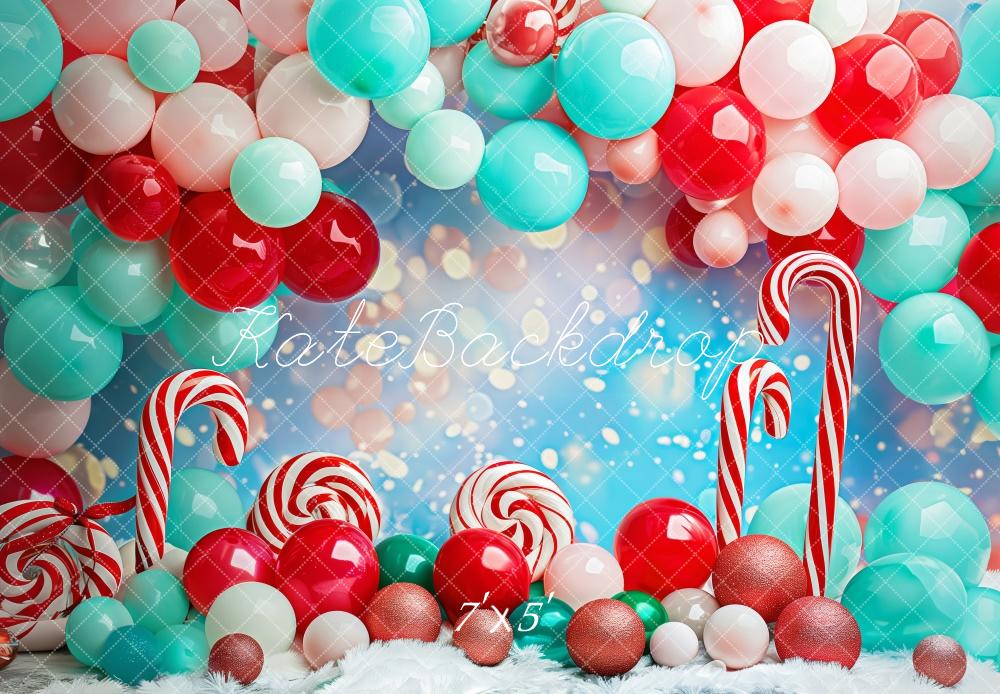 Kate Christmas Cake Smash Red Blue Balloon Arch Candy Cane Backdrop Designed by Patty Robert