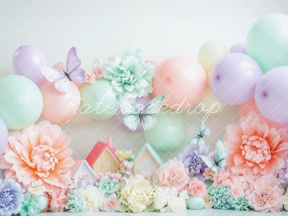 Kate Spring Pastel Balloons Flowers Butterflies Backdrop Designed by Patty Roberts