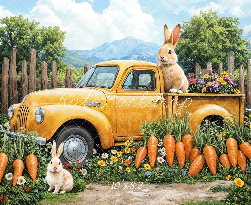 Kate Easter Bunny Carrot Yellow Truck Backdrop Designed by Emetselch