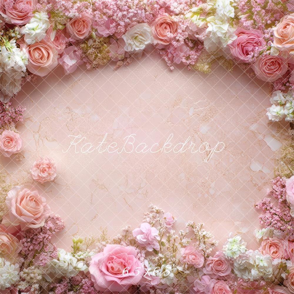 TEST Kate Spring Floral Pink Rose Floor Backdrop Designed by Mini MakeBelieve