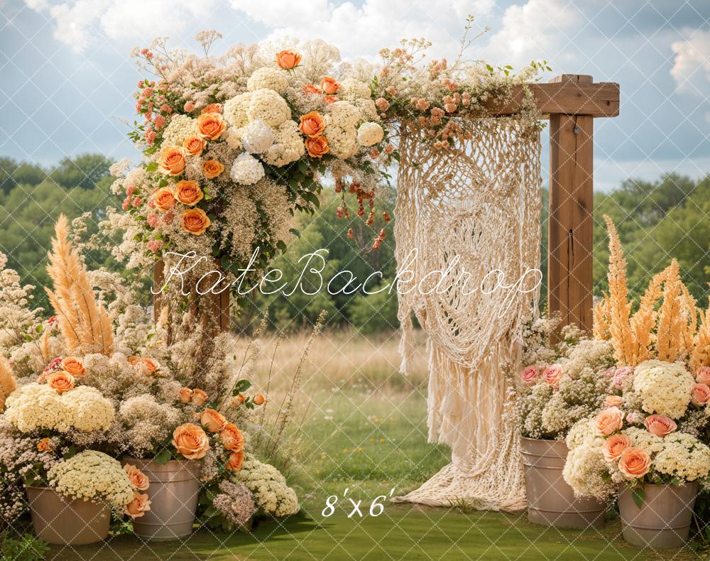 Kate Boho Floral Macrame Wedding Outdoor Backdrop Designed by Emetselch