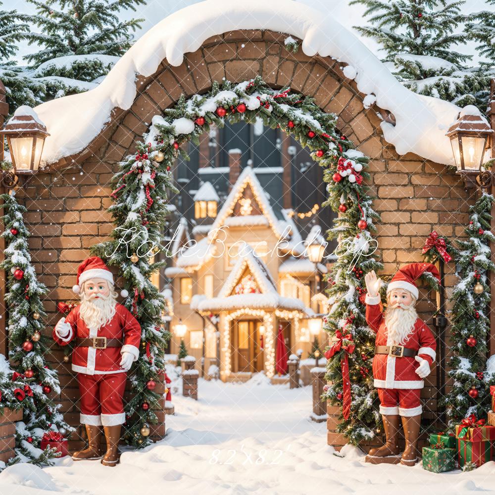 Fantasy Christmas Santa Castle Arched Brick Gate Backdrop Progettato da Chain Photography