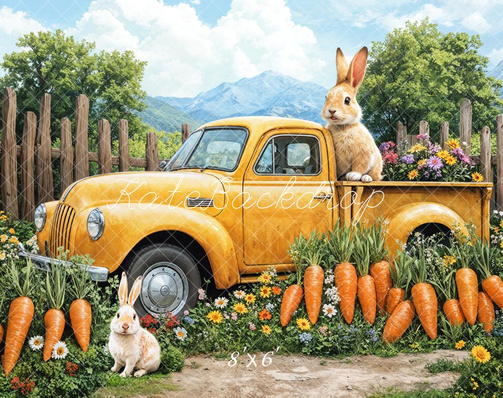 Kate Easter Bunny Carrot Yellow Truck Backdrop Designed by Emetselch