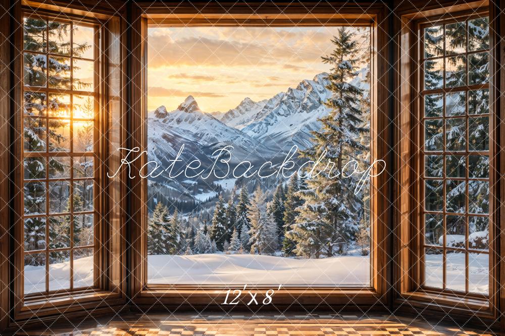 Winter Mountain Window Sunset Foto Achtergrond Designed by Emetselch