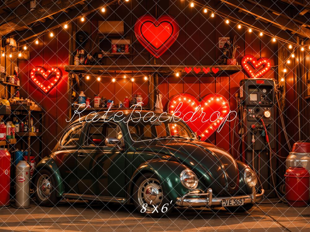 Kate Valentine Retro Car Heart Garage Backdrop Designed by Emetselch