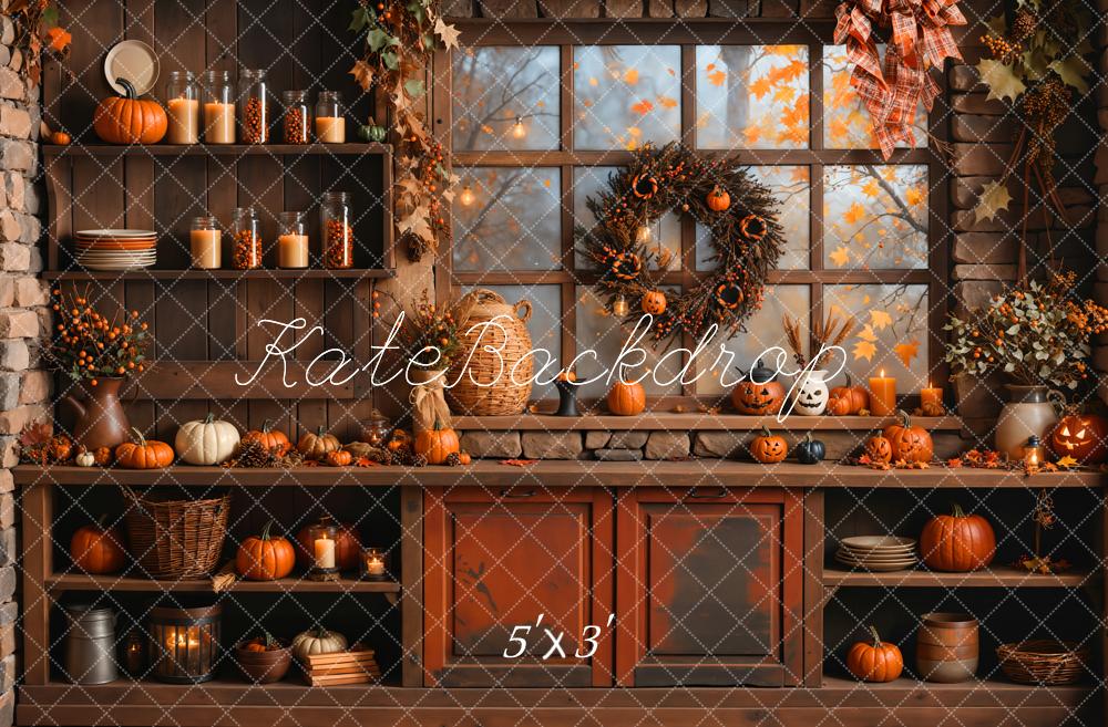 Kate Fall Halloween Pumpkin Orange Kitchen Backdrop Designed by Emetselch