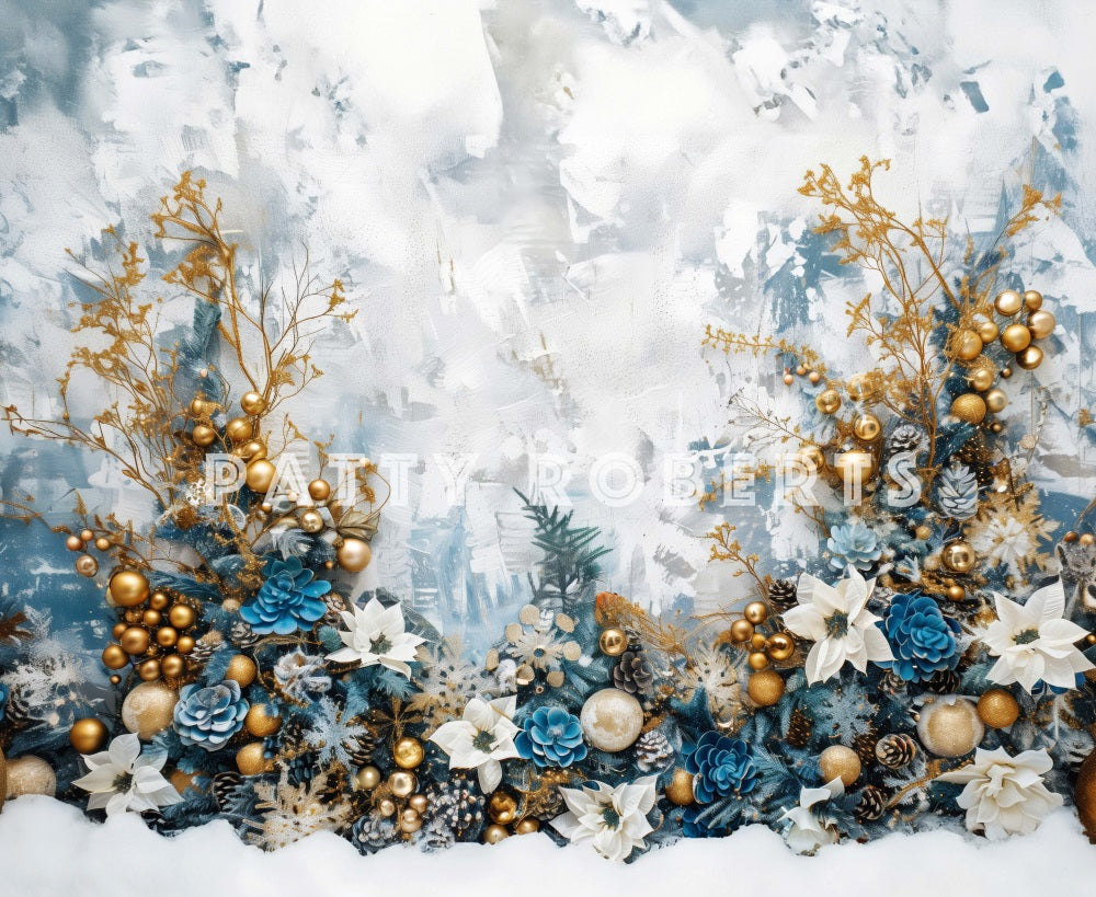 Christmas Boho Blue Flowers Wall Foto Achtergrond Designed by Patty Robert