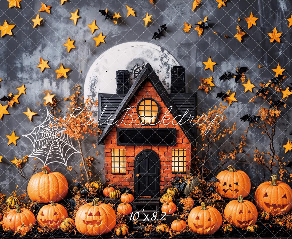 Fall Leaves Halloween Haunted House With Pumpkins Foto Achtergrond Designed by Emetselch