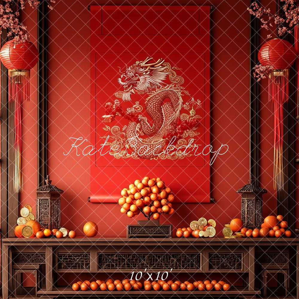 TEST Lunar New Year Dragon Red Backdrop Designed by Mini MakeBelieve