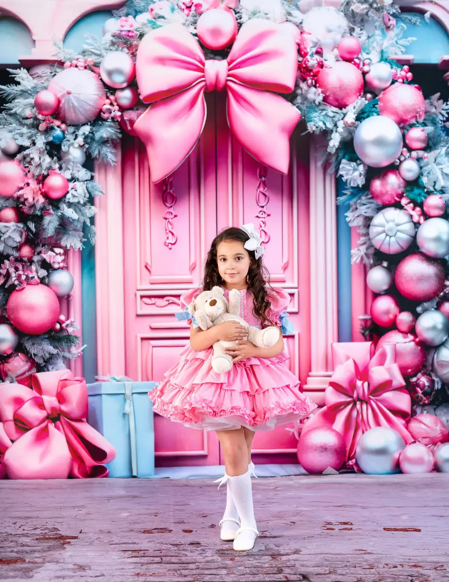 Kate Christmas Pink Door Arch with Bowknot Backdrop for Photography