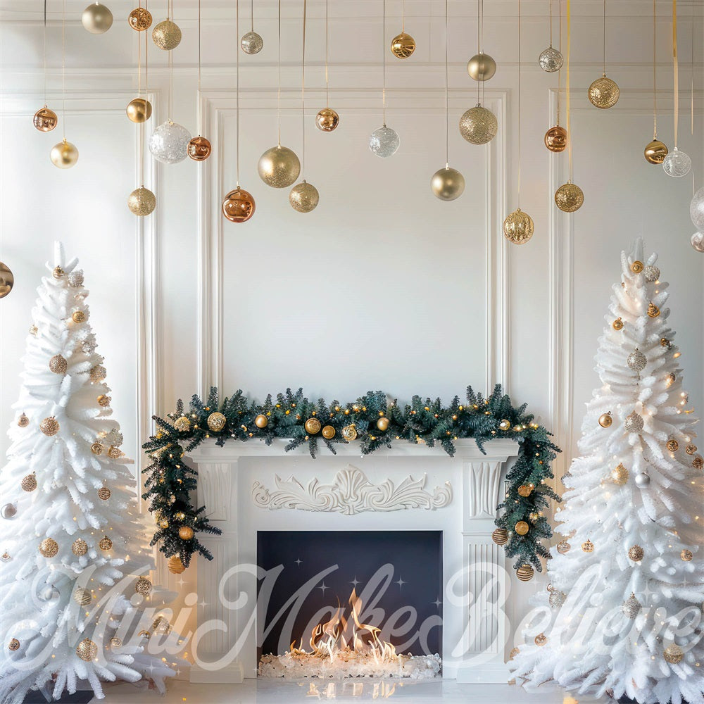 TEST Kate White Christmas Retro Floral Fireplace Backdrop Designed by Mini MakeBelieve