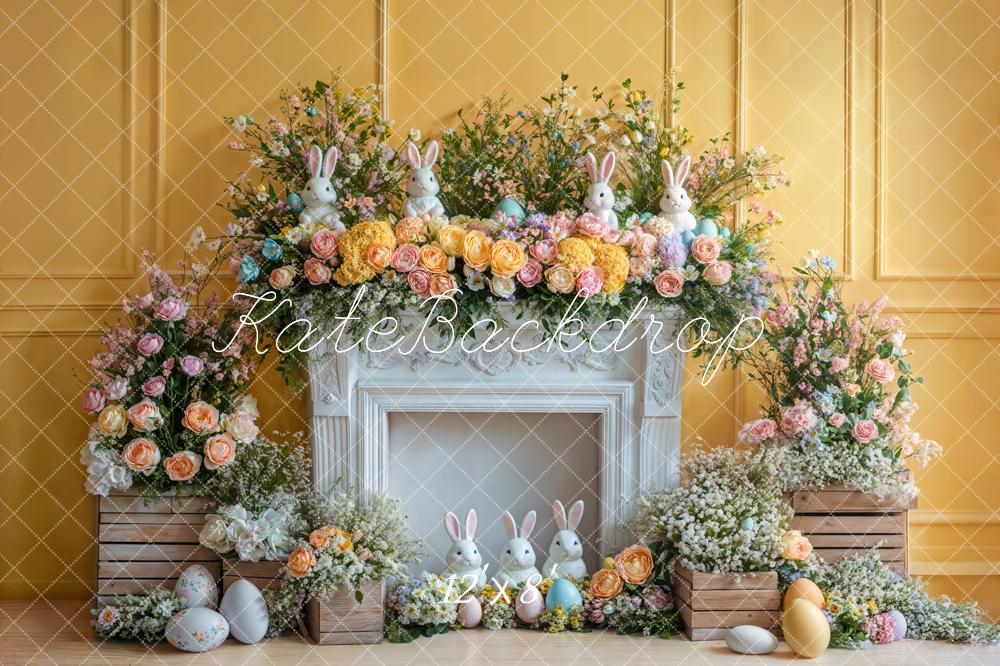 Kate Easter Bunny Flower Fireplace Backdrop Designed by Emetselch