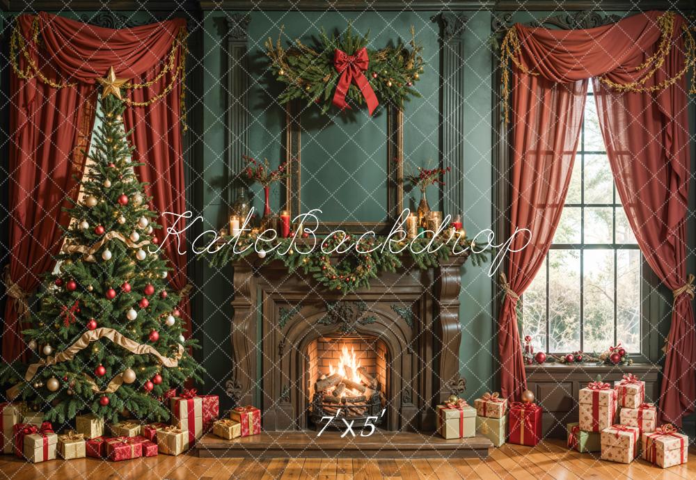 TEST Kate Christmas Tree Fireplace Retro Wall Backdrop Designed by Emetselch