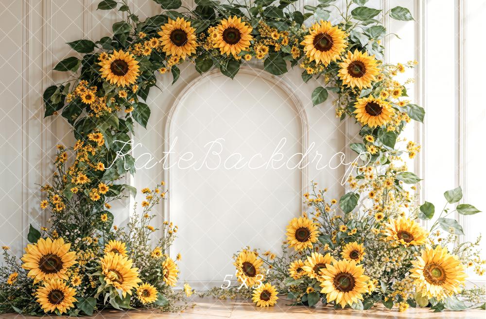 Arco de girasoles florales retro para fondo de pared diseñado por Emetselch