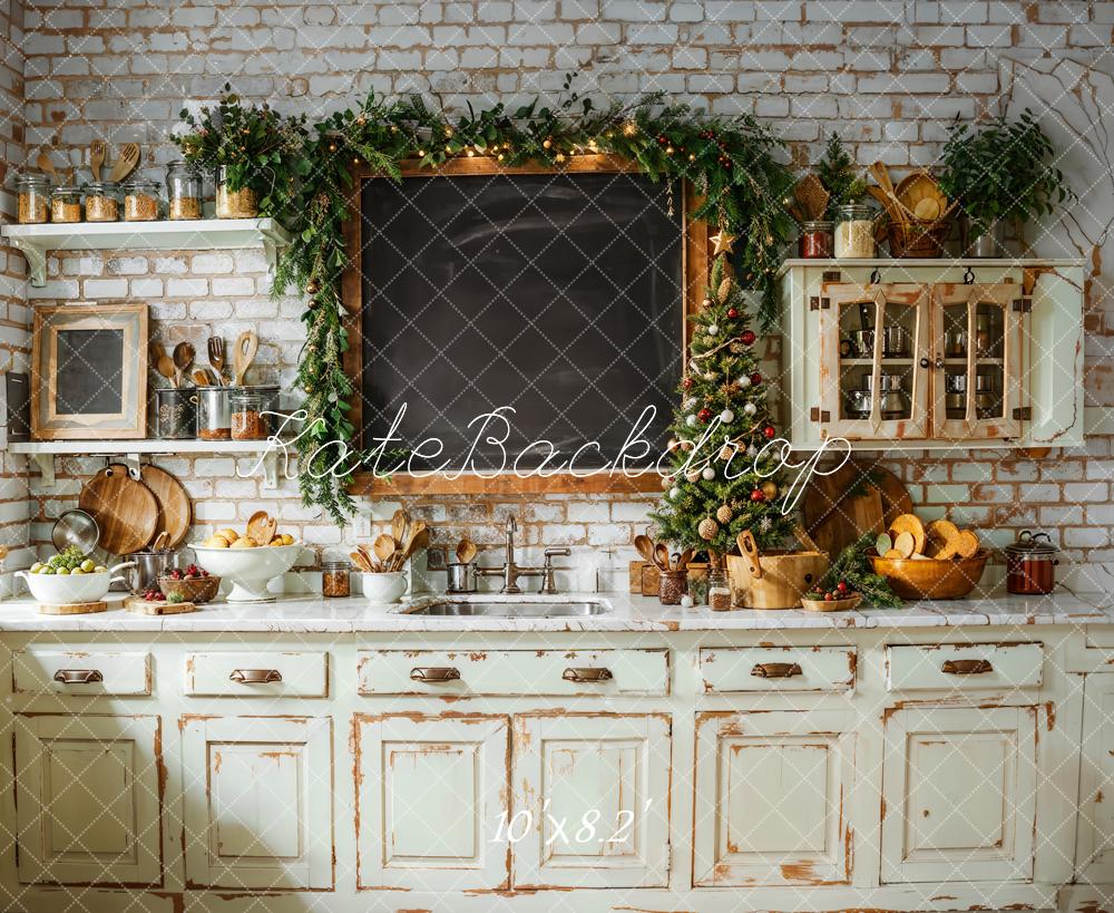 Kerstkeuken Vintage Kast Krijtbord Foto Achtergrond Designed by Emetselch