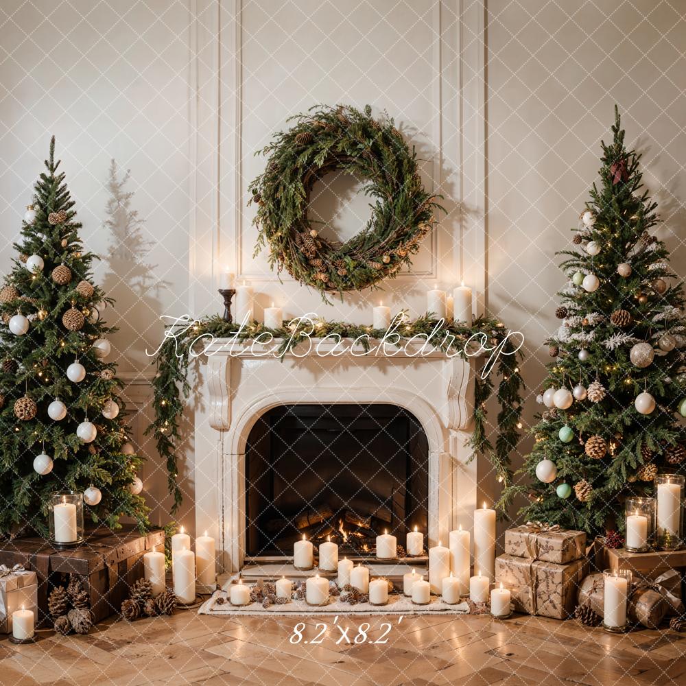 Kate Christmas Wreath White Vintage Fireplace Backdrop Designed by Emetselch