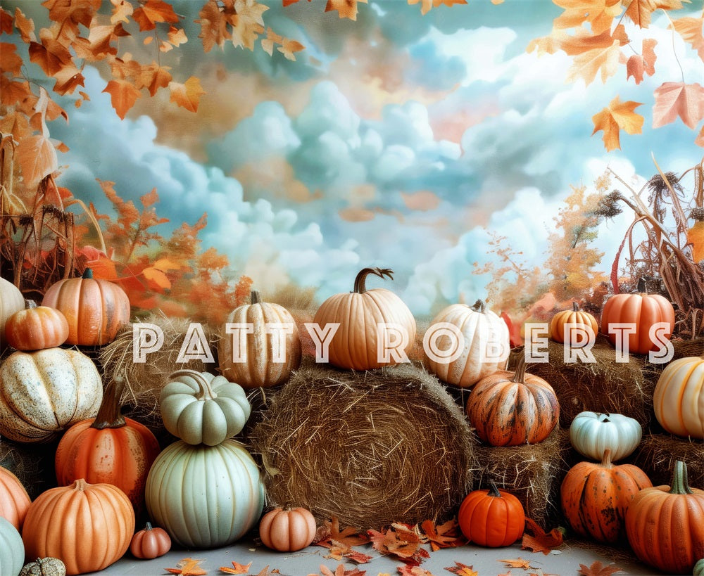 Fall Indoor Barn Pumpkin Kleurrijke Kunst Wand Foto Achtergrond Designed by Patty Robert