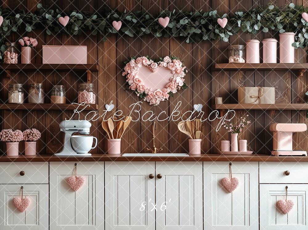 Kate Valentine's Day Pink Kitchen Hearts Backdrop Designed by Patty Roberts