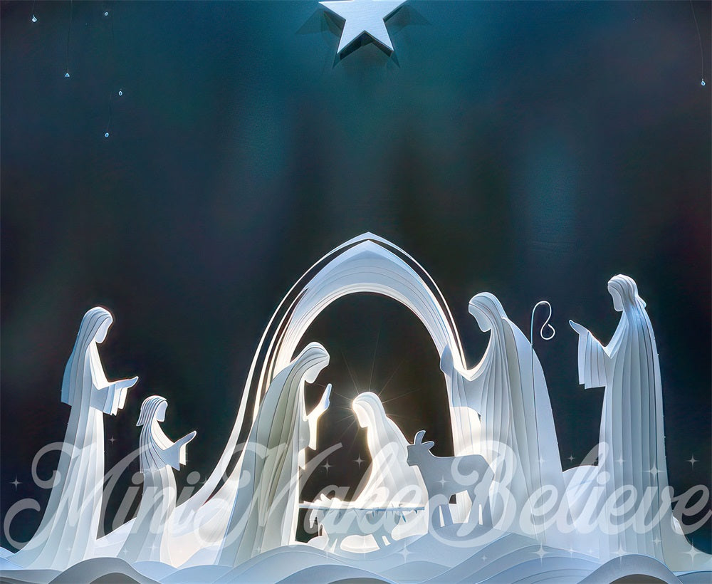 Kate Christmas White Abstract Art Nativity Backdrop Designed by Mini MakeBelieve