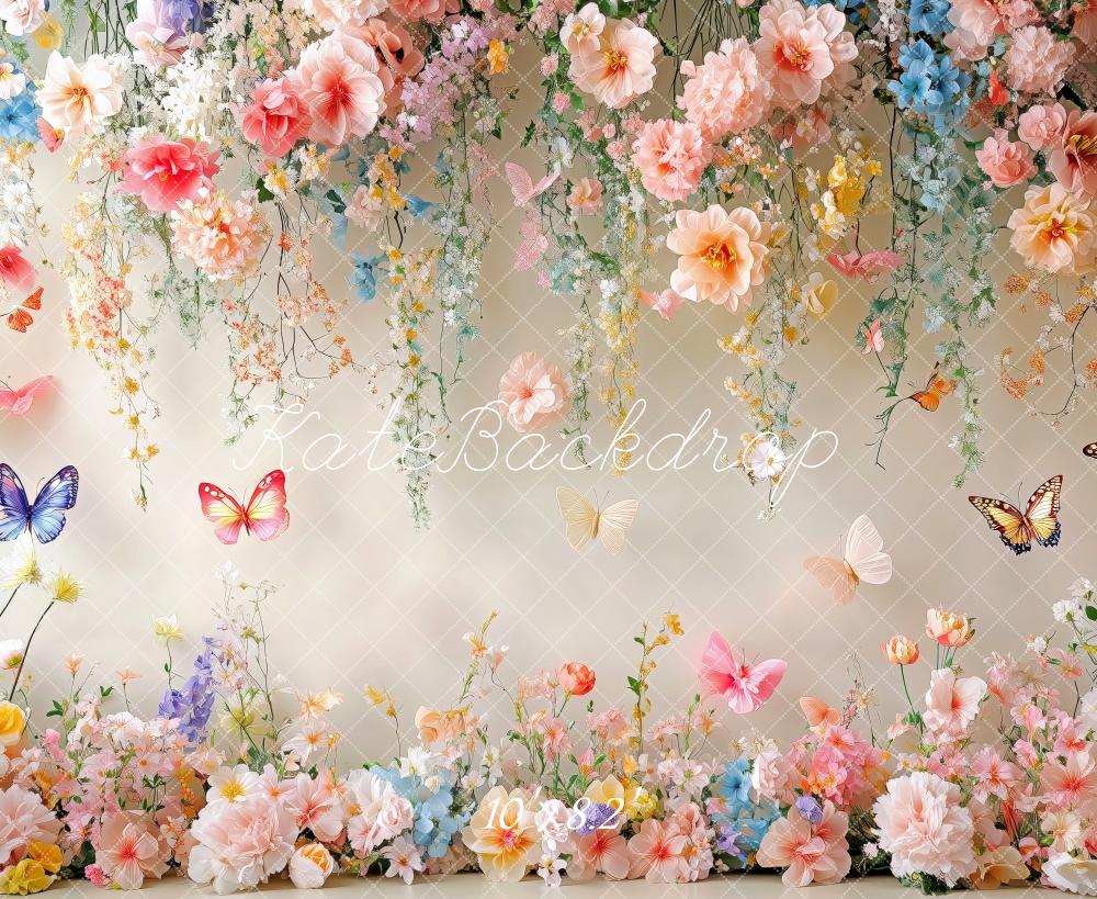 Kate Spring Floral Butterfly White Wall Backdrop Designed by Patty Roberts