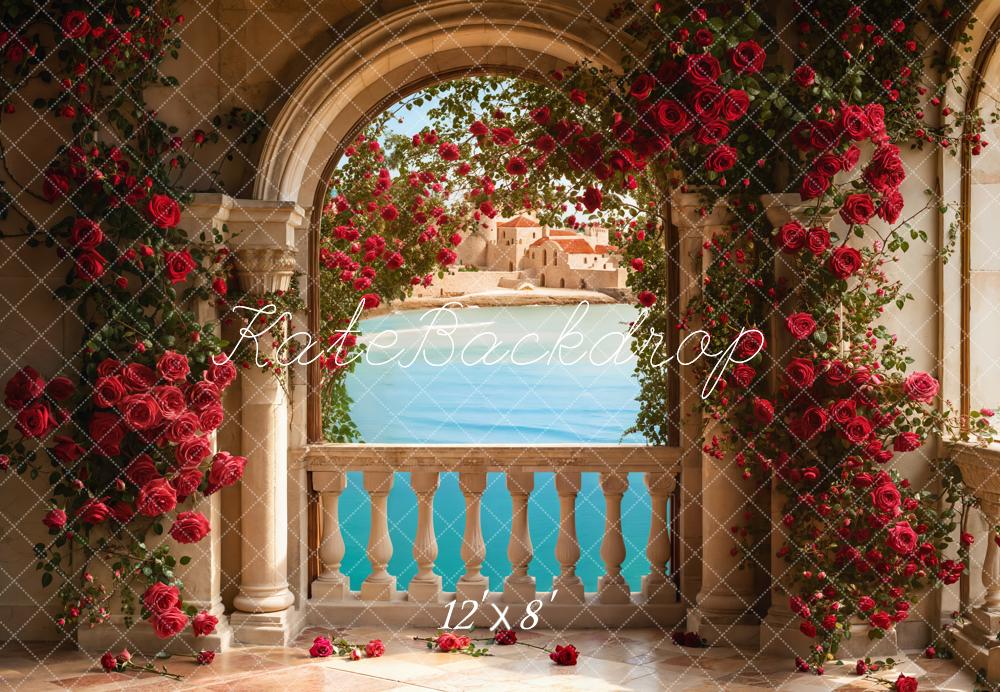 Kate Valentine Roses Arch Balcony Lake Backdrop Designed by Emetselch